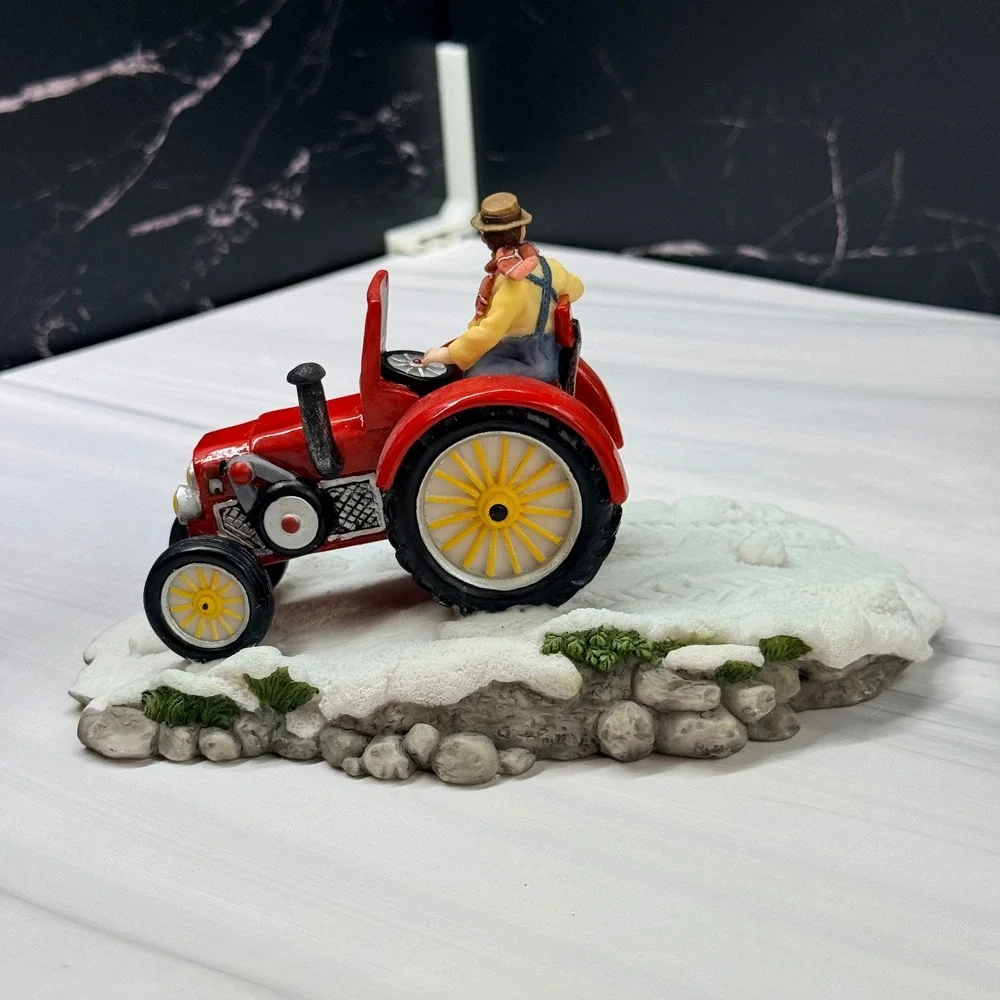 Heartland Valley Village Deluxe Accessory Red Tractor Farmer Snow Figurine